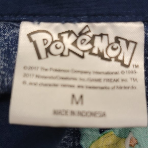 Mens Pokemon Button Polo SS Shirt Nintendo Squirtle Print Blue Pikachu Game M - Picture 6 of 12